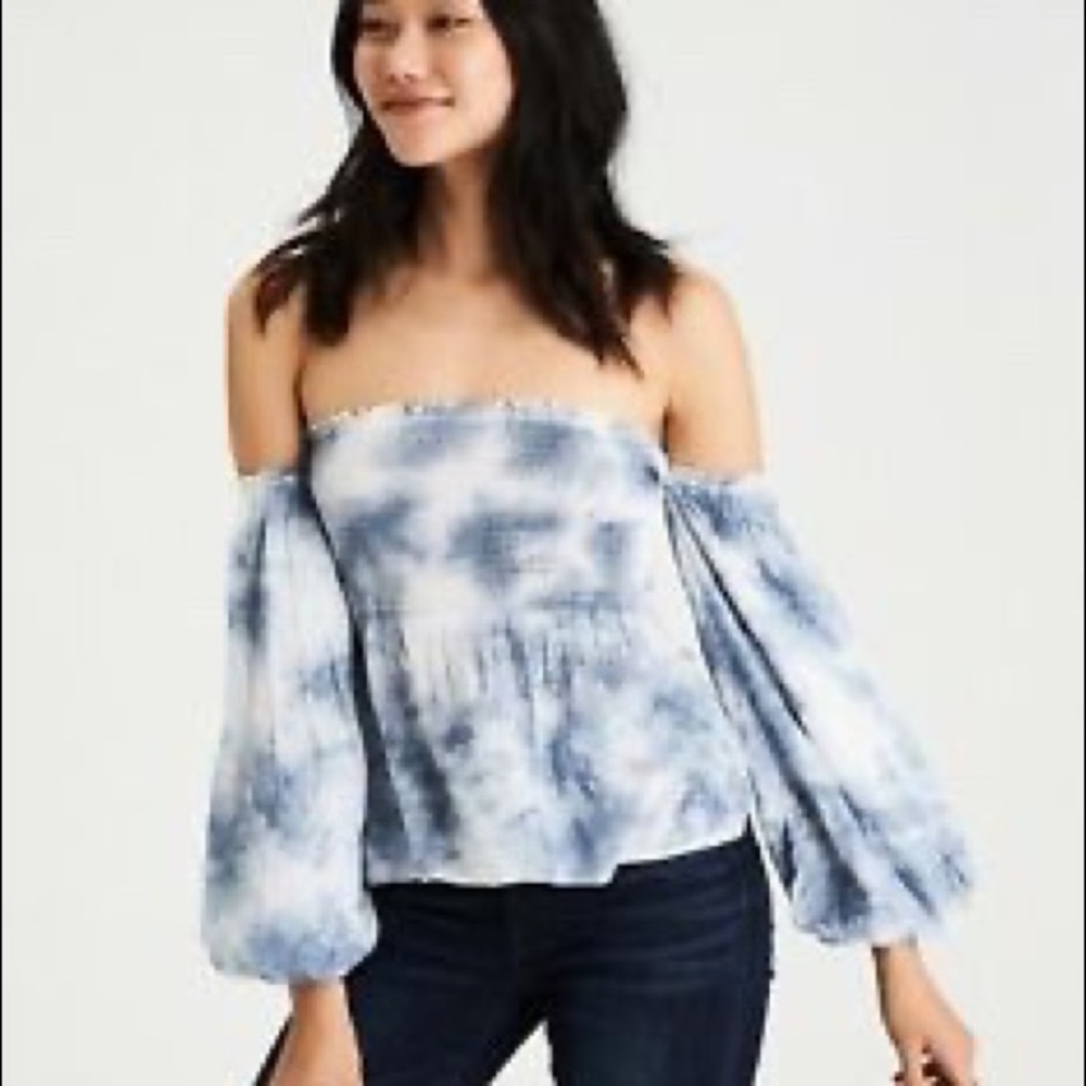 smocked off the shoulder tie dye top